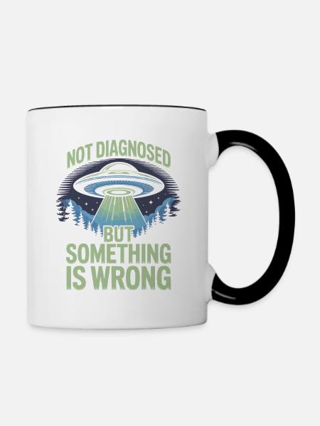 UFO Lichtstrahl über Wald - Tasse zweifarbig - Weiß/Schwarz