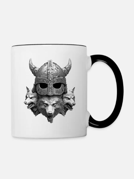 Wikinger Helm Wolf - Tasse zweifarbig - Weiß/Schwarz