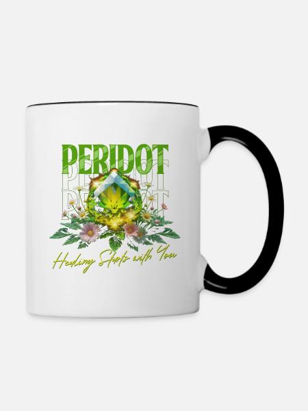 Geburtsstein August Peridot - Tasse zweifarbig - Weiß/Schwarz