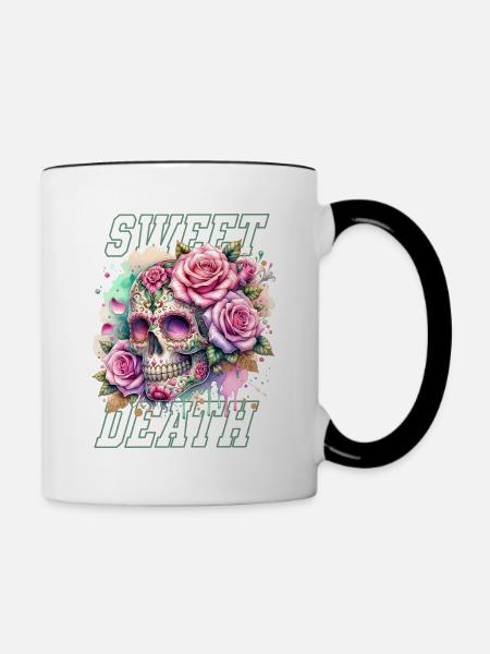 Blumen Schädel Schönheit Blühen - Tasse zweifarbig - Weiß/Schwarz