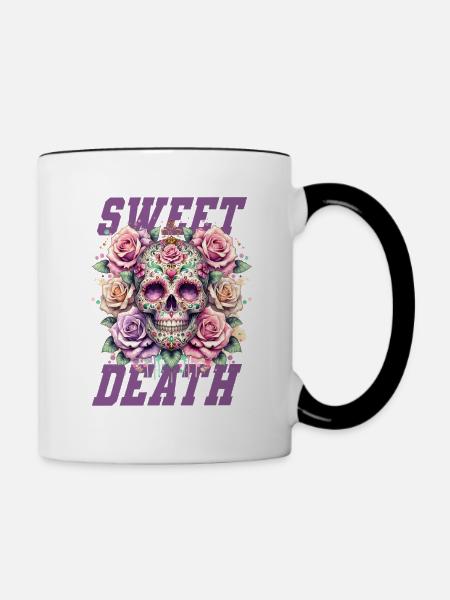 Blumen Schädel Schönheit Blühen - Tasse zweifarbig - Weiß/Schwarz