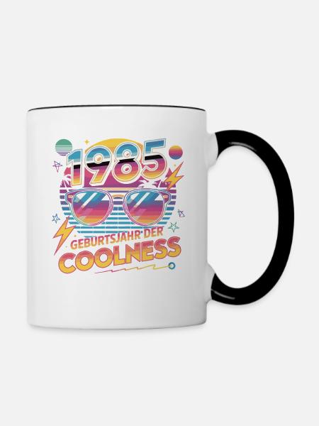 1985 Geburtjahr der Coolness - Tasse zweifarbig - Weiß/Schwarz