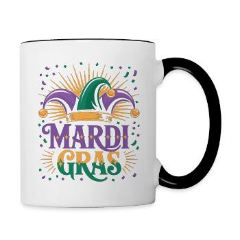 T-shirt Mardi Gras – Motif de la casquette de fou de Carnaval - Mug contrasté - blanc/noir - Droite