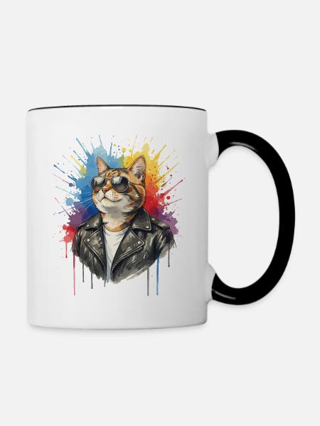Katze mit Sonnenbrille, Coole Katze - Tasse zweifarbig - Weiß/Schwarz