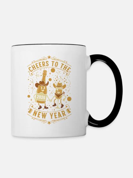 Prost auf die Neujahrsfeier 2026 - Tasse zweifarbig - Weiß/Schwarz