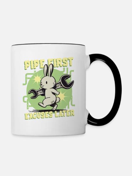 Rohrleger Rohrleitungsbauer Pipe First - Tasse zweifarbig - Weiß/Schwarz