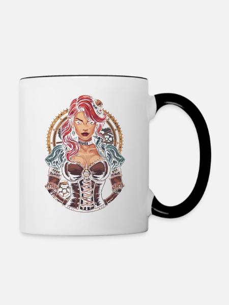 Steam Punk Schöne Frauen Steampunk - Tasse zweifarbig - Weiß/Schwarz