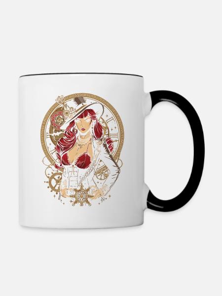 Steam Punk Schöne Frauen Steampunk - Tasse zweifarbig - Weiß/Schwarz