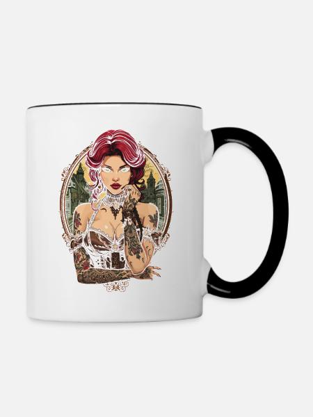 Steam Punk Schöne Frauen Steampunk - Tasse zweifarbig - Weiß/Schwarz