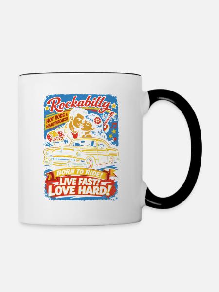 Rockabilly Auto-Liebe Druck - Tasse zweifarbig - Weiß/Schwarz