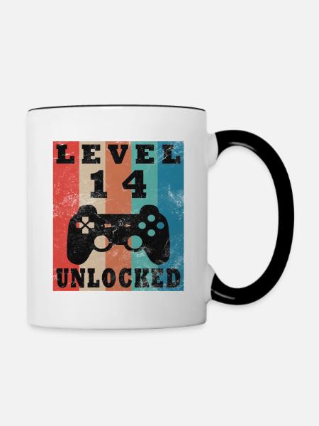 Level 14 Freigeschaltet Gamepad - Tasse zweifarbig - Weiß/Schwarz