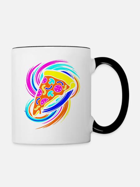 Pizzastück - Tasse zweifarbig - Weiß/Schwarz