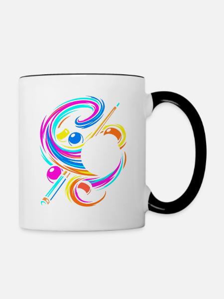 Billard Kugeln und Queue - Tasse zweifarbig - Weiß/Schwarz