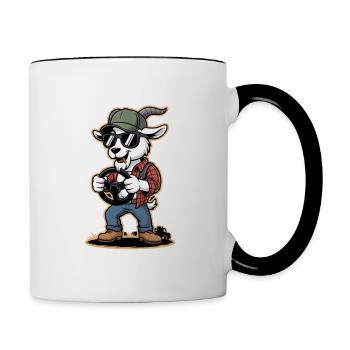 Chèvre de conduite cool avec des lunettes de soleil et un volant - Mug contrasté - blanc/noir - Droite