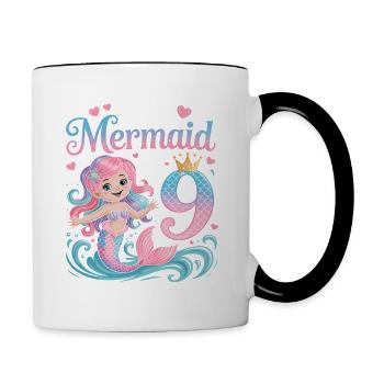 Mermaid 9th Birthday 9 Years - Contrasting Mug - white/black - Right