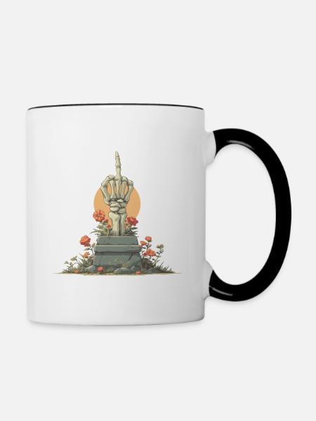 Skelett-Hand Stele mit Blumen - Tasse zweifarbig - Weiß/Schwarz