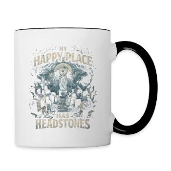 Friedhof Goth Humor My Happy Place Has Headstones - Tasse zweifarbig - Weiß/Schwarz - Rechts