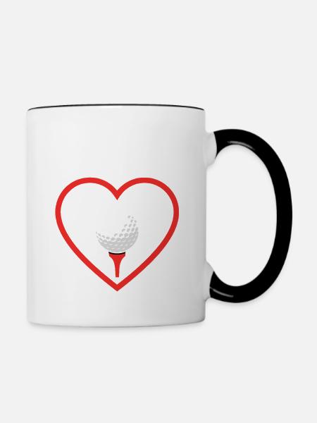 Golfball im Herz Golfliebe - Tasse zweifarbig - Weiß/Schwarz
