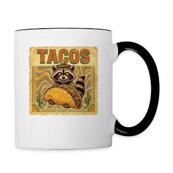 Tacos Raton laveur, sombrero Cuisine de rue mexicaine - Mug contrasté - blanc/noir - Droite