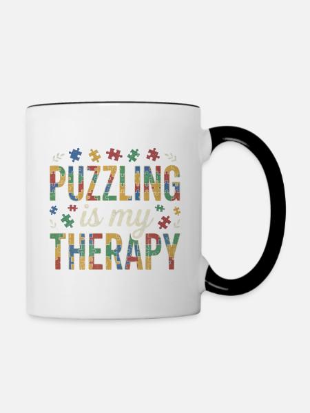 Puzzling is my Therapy - Retro Puzzle - Tasse zweifarbig - Weiß/Schwarz