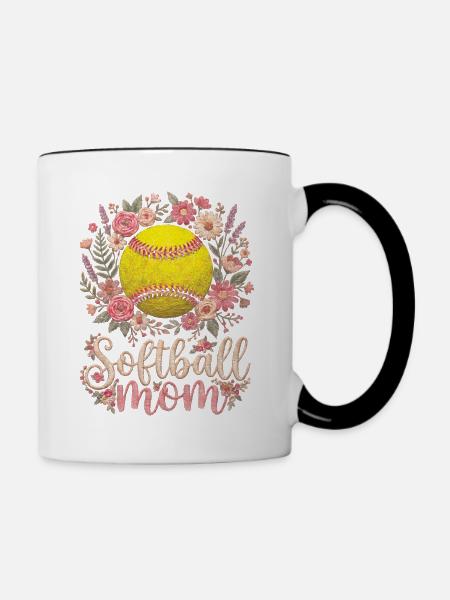 Blumen-Softball-Mutter - Tasse zweifarbig - Weiß/Schwarz