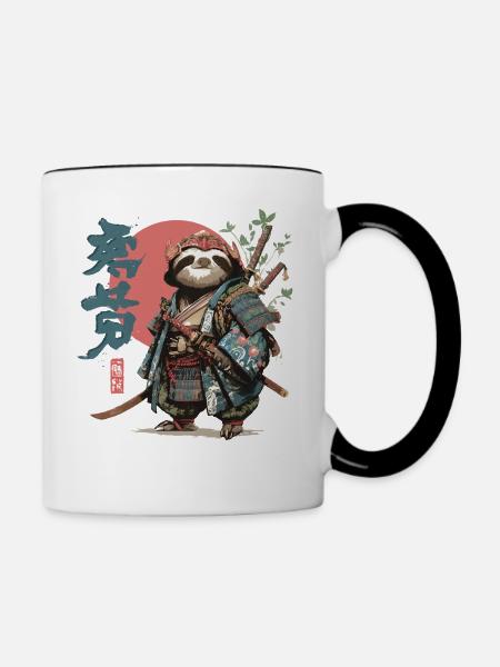 Samurai-Faultier-Krieger - Tasse zweifarbig - Weiß/Schwarz