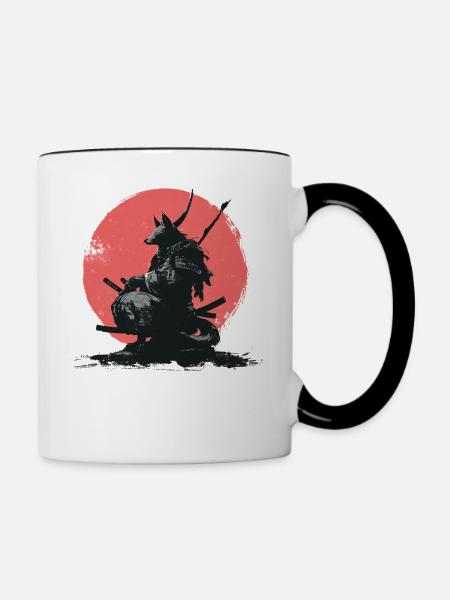 Wolf-Samurai auf Red Sun - Tasse zweifarbig - Weiß/Schwarz