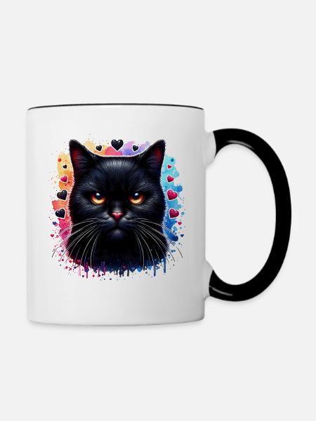 Schwarze Katze - Tasse zweifarbig - Weiß/Schwarz