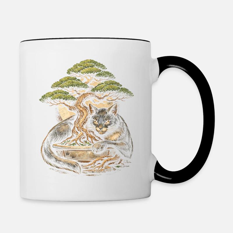 Bonsaï avec chat - Mug contrasté - blanc/noir