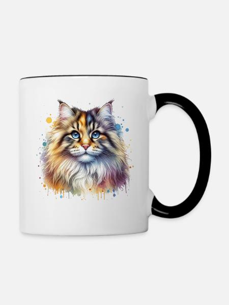 Norwegische Waldkatze Motiv - Tasse zweifarbig - Weiß/Schwarz