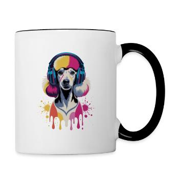 Caniche avec un casque - Mug contrasté - blanc/noir - Droite