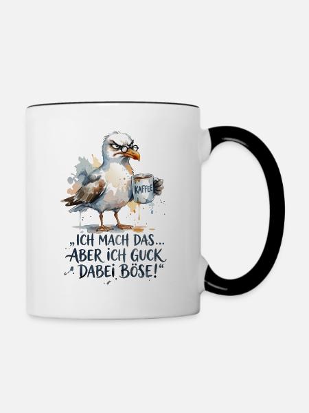 Möwe Kaffee Morgenmuffel - Tasse zweifarbig - Weiß/Schwarz