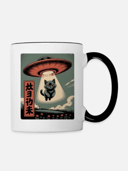 UFO Katze - Tasse zweifarbig - Weiß/Schwarz