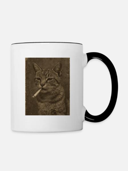 Katze Kater mit Zigarette - Tasse zweifarbig - Weiß/Schwarz