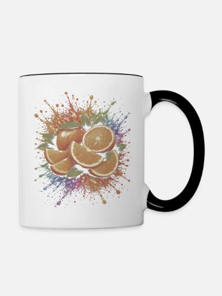 Orangefarbene Zitrusspritzkunst - Tasse zweifarbig - Weiß/Schwarz