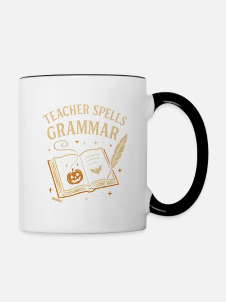 Lehrer-Grammatik-Halloween - Tasse zweifarbig - Weiß/Schwarz