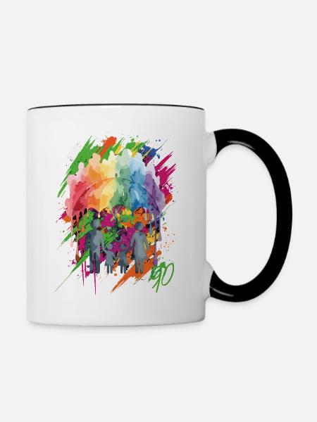 Abstrakte 90er Farbexplosion - Tasse zweifarbig - Weiß/Schwarz