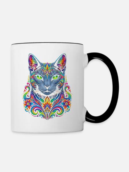 Stellar-Floral-Prisma-Katze - Tasse zweifarbig - Weiß/Schwarz