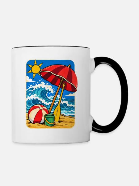 Retro Sunny Beach Day Illustration - Tasse zweifarbig - Weiß/Schwarz