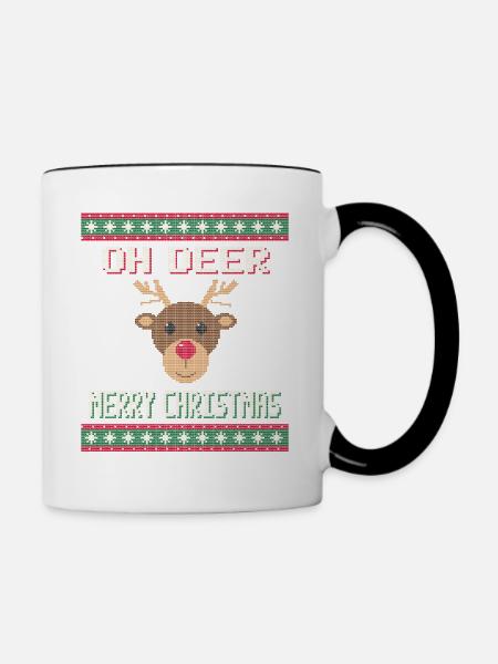 Oh Deer - Rentier Weihnachtspullover - Tasse zweifarbig - Weiß/Schwarz