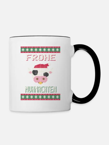 Frohe Muhnachten - Kuh Ugly Sweater - Tasse zweifarbig - Weiß/Schwarz