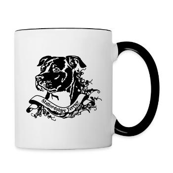 Staffordshire Terrier avec bannière rétro florale - Mug contrasté - blanc/noir - Droite