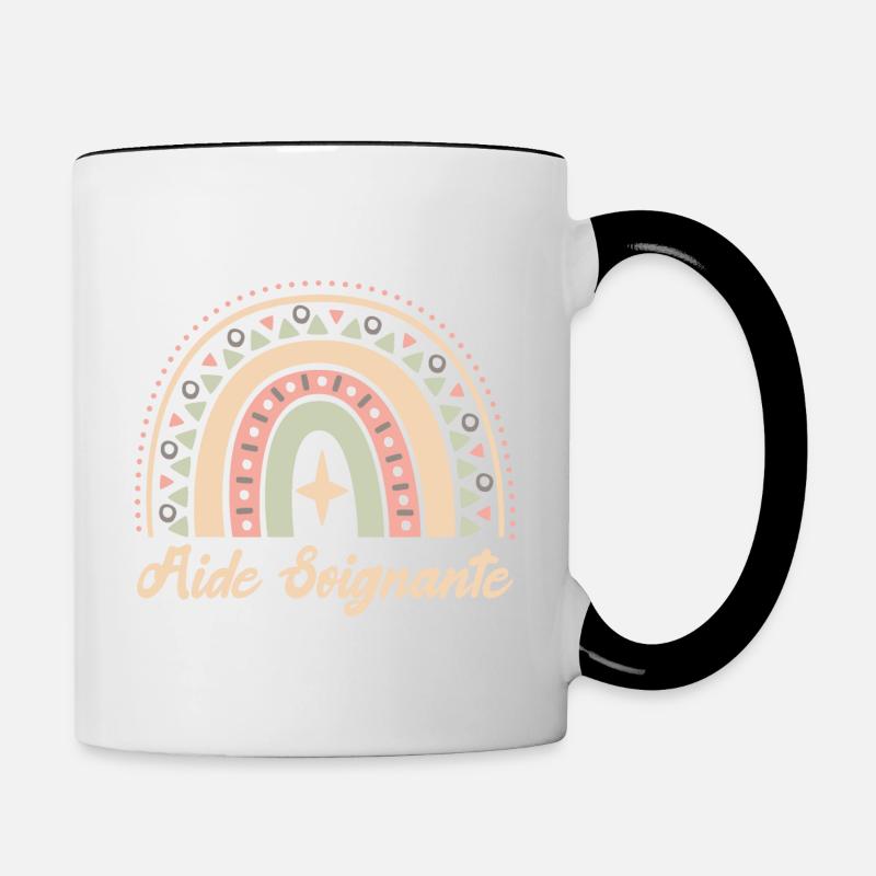 Cadeau Aide Soignante. Boho Rainbow aide soignante - Mug contrasté - blanc/noir