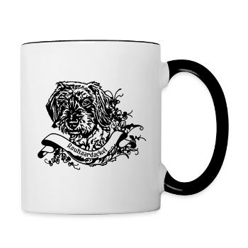 Rauhaardackel an Retro Banner - Tasse zweifarbig - Weiß/Schwarz - Rechts
