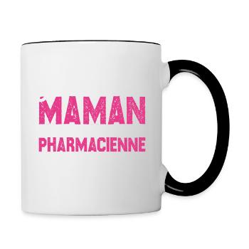 J'ai deux titres maman et Pharmacienne.Cadeau Mère - Mug contrasté - blanc/noir - Droite