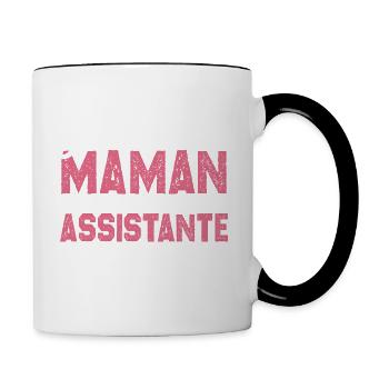 J'ai deux titres maman et Assistante. Cadeau Maman - Mug contrasté - blanc/noir - Droite