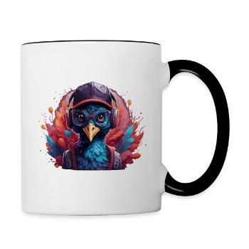 Paon Animal Art I Cool Paon mignon - Mug contrasté - blanc/noir - Droite