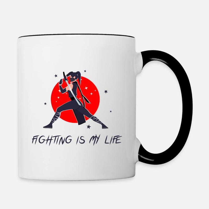 Combattant en pose de combat avec épée - Mug contrasté - blanc/noir