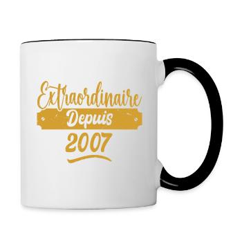 Extraordinaire Depuis 2007 | Cadeau Anniversaire - Mug contrasté - blanc/noir - Droite