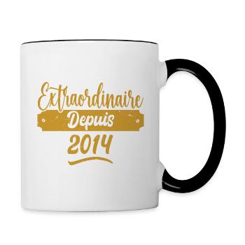 Extraordinaire Depuis 2014 | Cadeau Anniversaire - Mug contrasté - blanc/noir - Droite